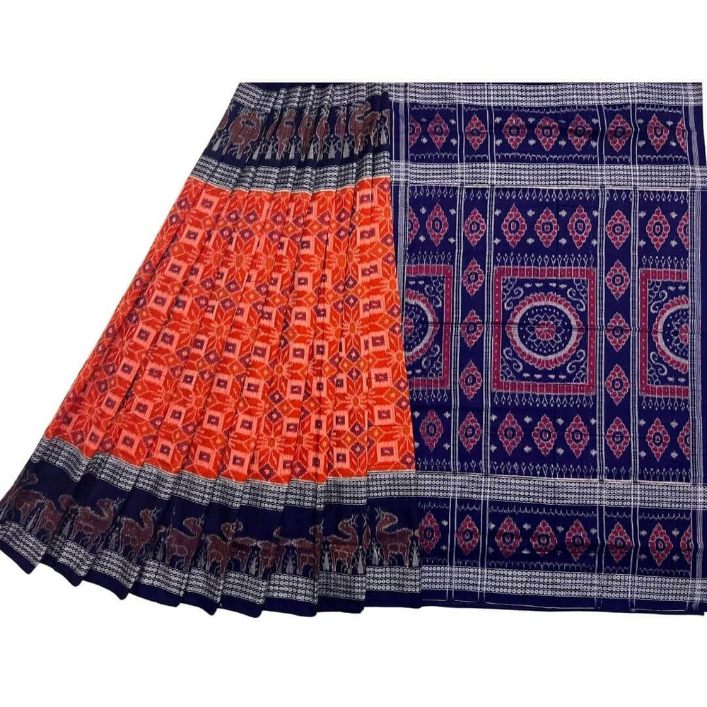Handwoven Pure Cotton | Sambalpuri Saree - Orange Colour - Taalapatra Vibes