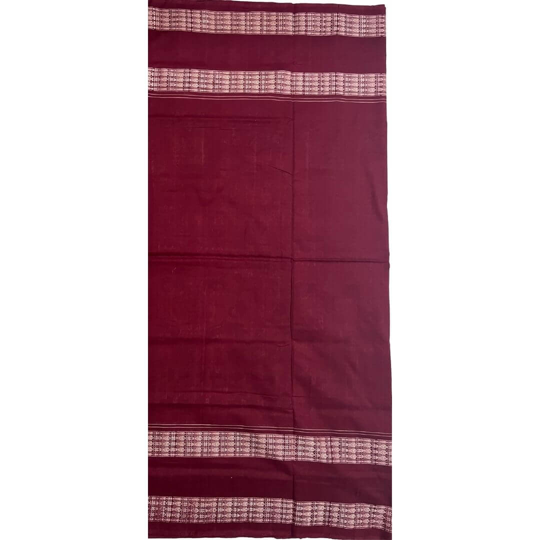 Handwoven Pure Cotton | Sambalpuri Saree - Brick Red Colour - Taalapatra Vibes