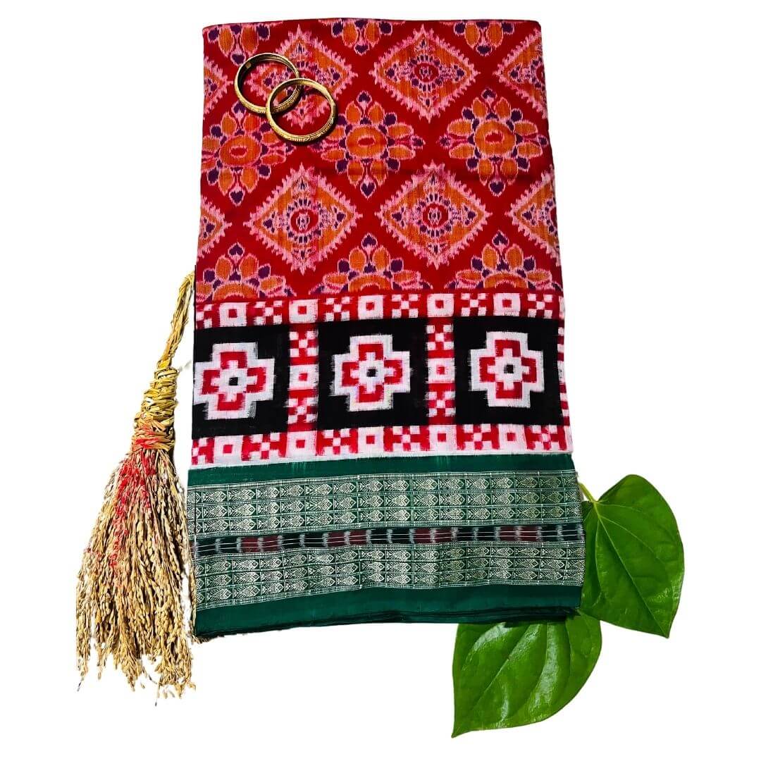 Handwoven Pure Cotton | Sambalpuri Saree - Red Colour - Taalapatra Vibes