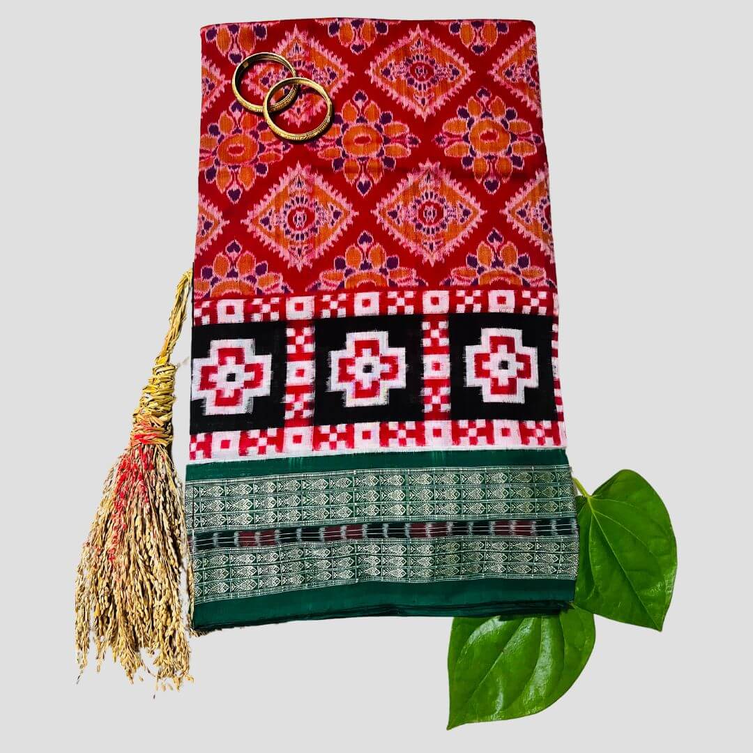 Handwoven Pure Cotton | Sambalpuri Saree - Red Colour - Taalapatra