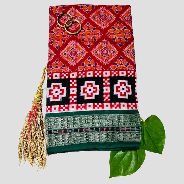 Handwoven Pure Cotton | Sambalpuri Saree - Red Colour - Taalapatra