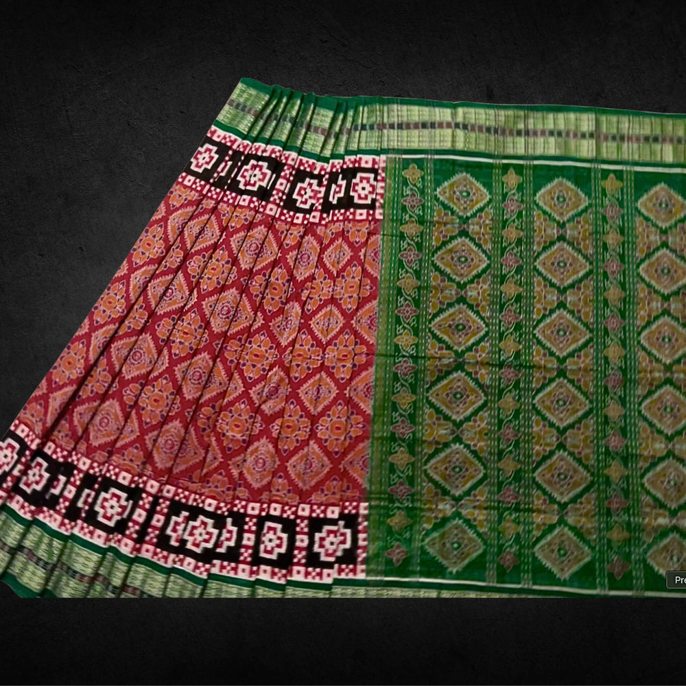 Handwoven Pure Cotton | Sambalpuri Saree - Red Colour - Taalapatra