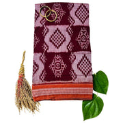 Handwoven Pure Cotton | Sambalpuri Saree - Light Grey and Maroon Colour - Taalapatra Vibes
