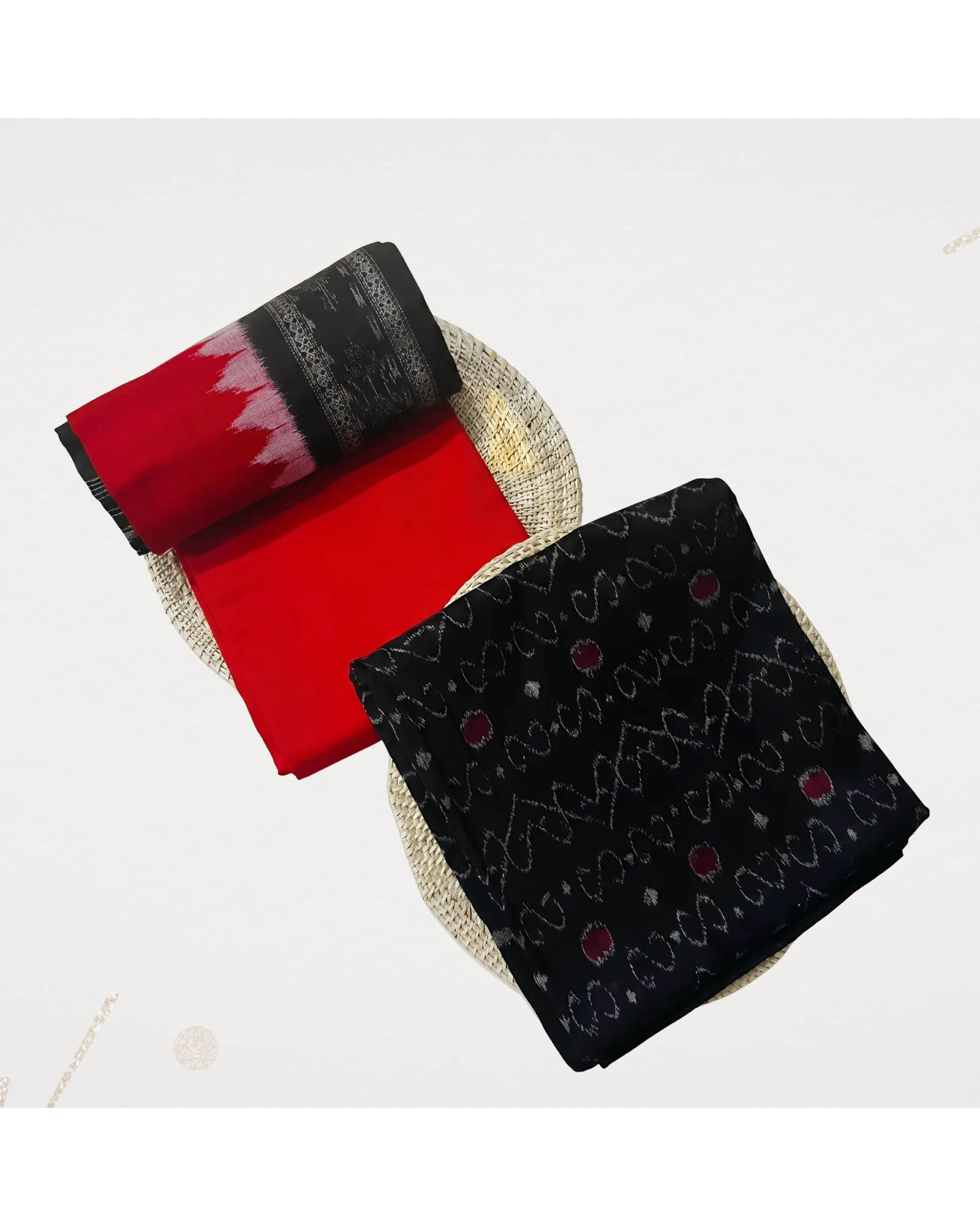 Sambalpuri Pure Cotton | Unstitched Dress Set (3 Pieces) - Black and Red