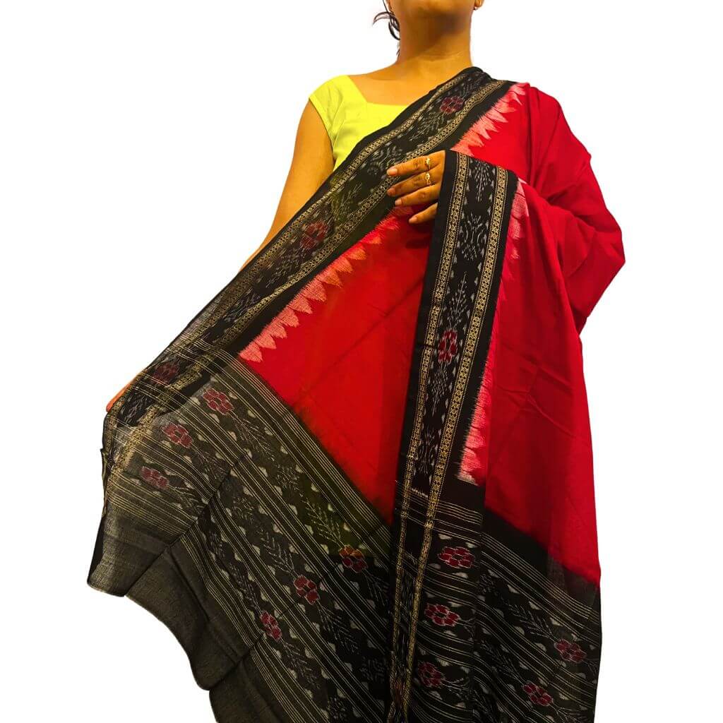 Sambalpuri Pure Cotton | Dress Set (3 Pieces) - Black and Red - Taalapatra
