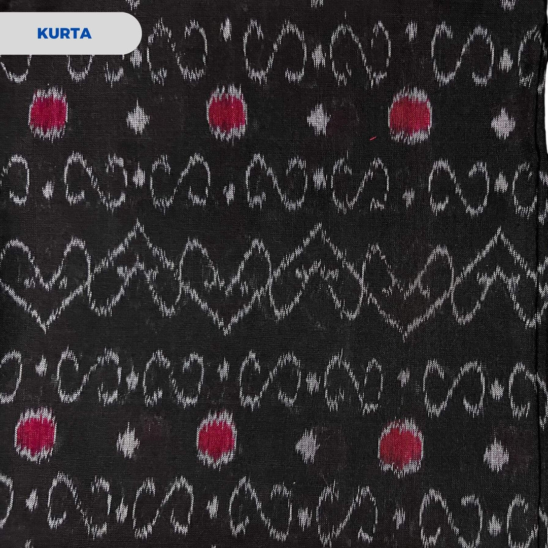 Sambalpuri Pure Cotton | Dress Set (3 Pieces) - Black and Red - Taalapatra