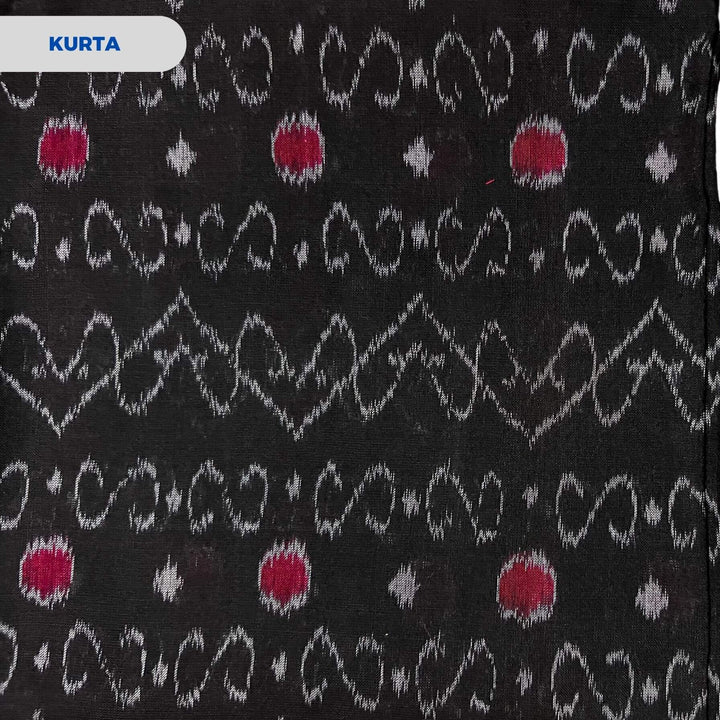 Sambalpuri Pure Cotton | Dress Set (3 Pieces) - Black and Red - Taalapatra