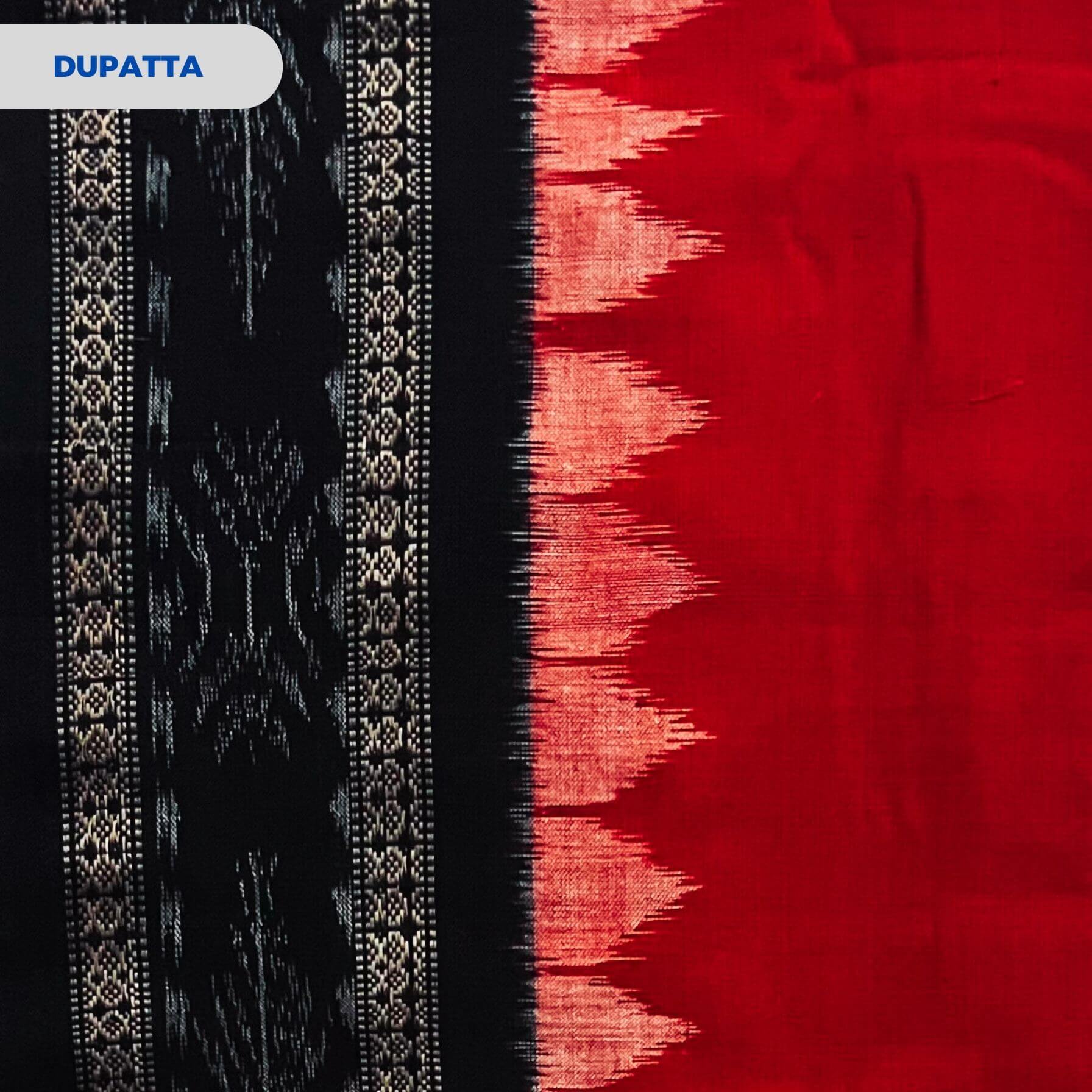 Sambalpuri Pure Cotton | Dress Set (3 Pieces) - Black and Red - Taalapatra Vibes