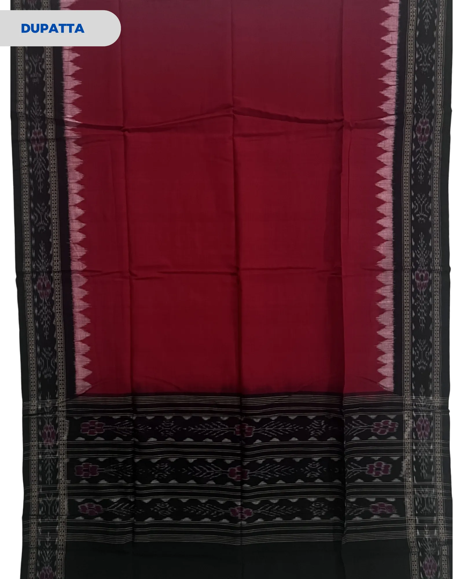 Sambalpuri Pure Cotton | Unstitched Dress Set (3 Pieces) - Black and Red