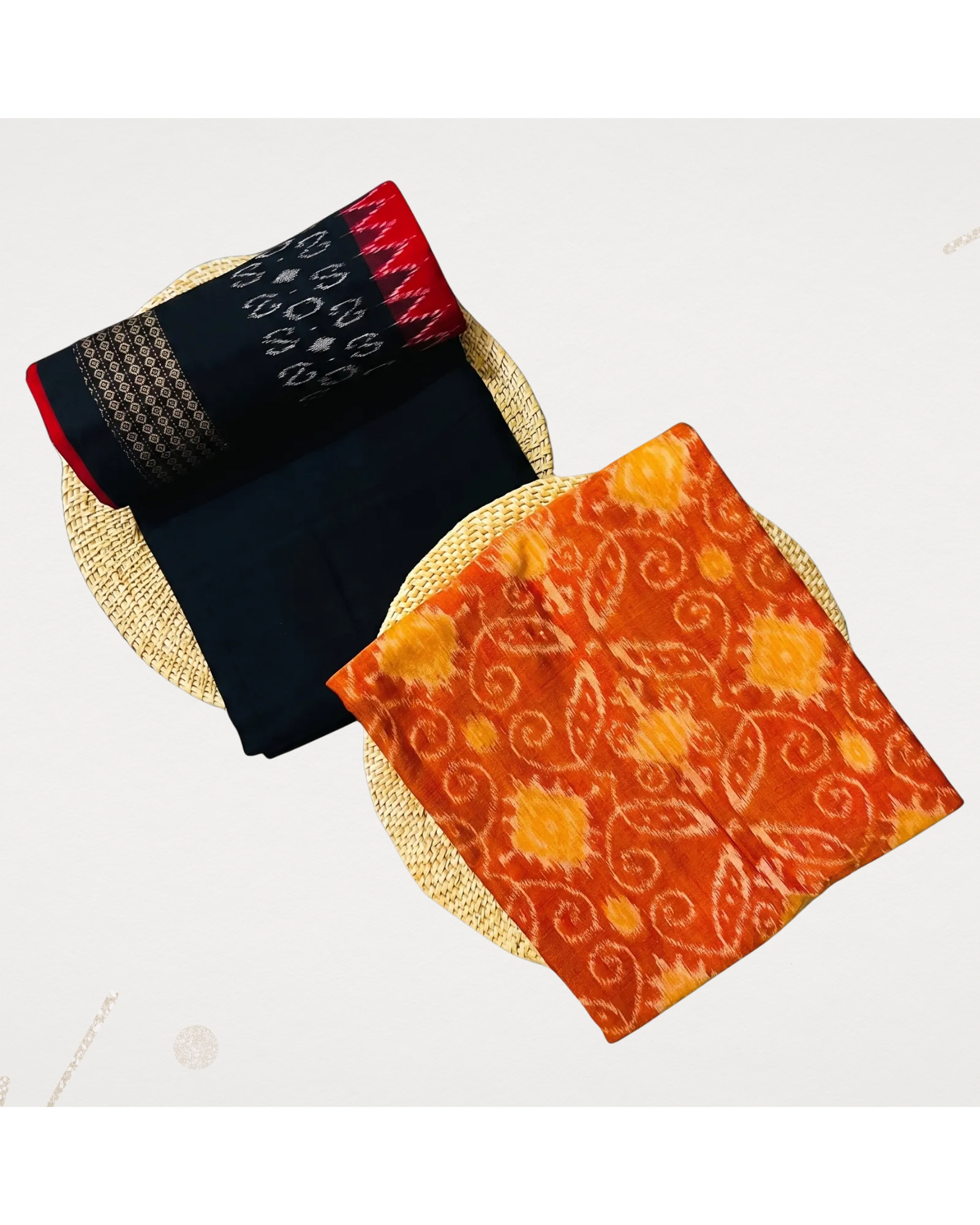 Sambalpuri Pure Cotton | Unstitched Dress Set (3 Pieces) - Orange and Black