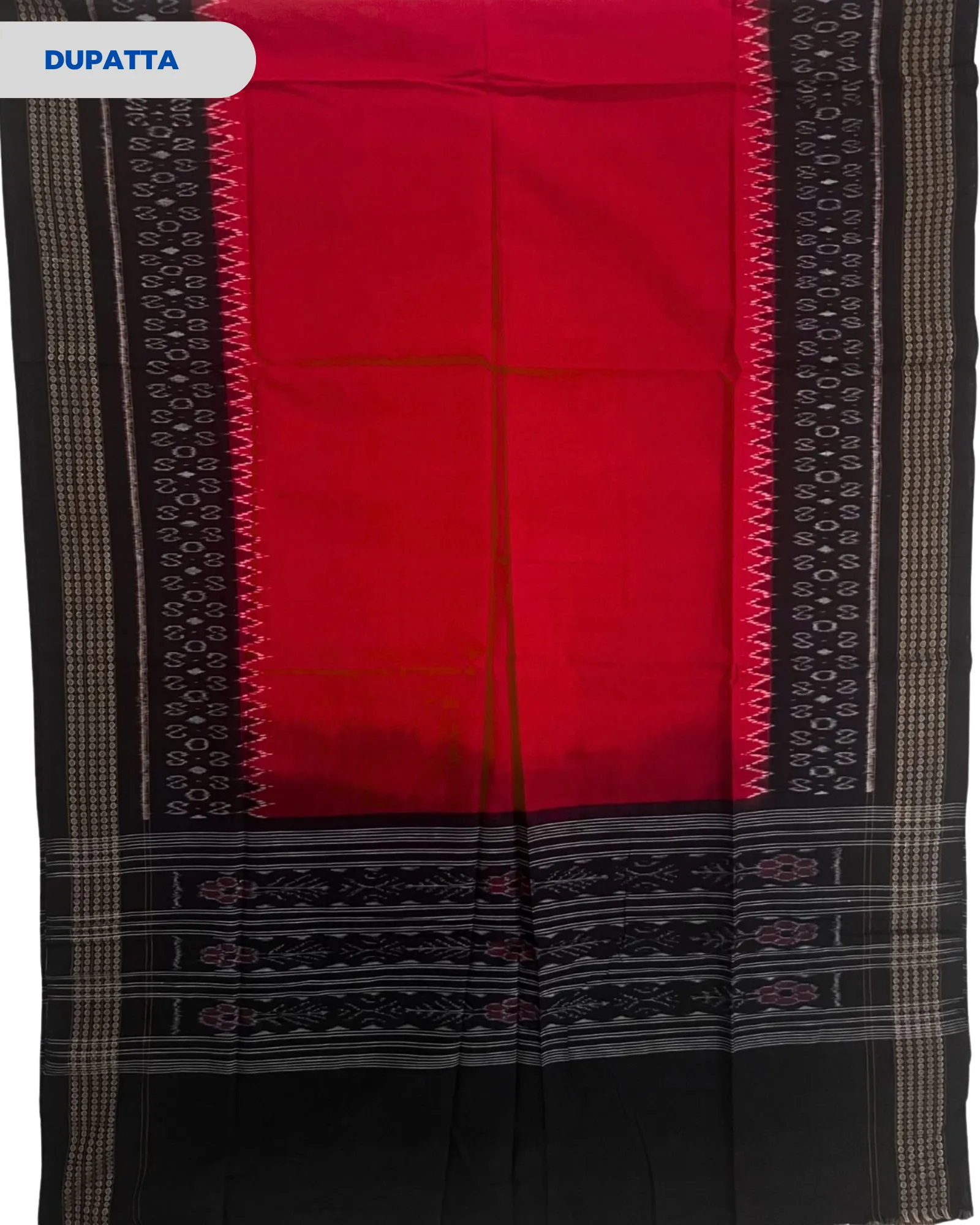 Sambalpuri Pure Cotton | Unstitched Dress Set (3 Pieces) - Orange and Black