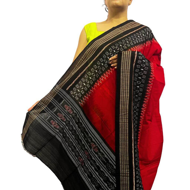 Sambalpuri Pure Cotton | Dress Set (3 Pieces) - Orange and Black - Taalapatra