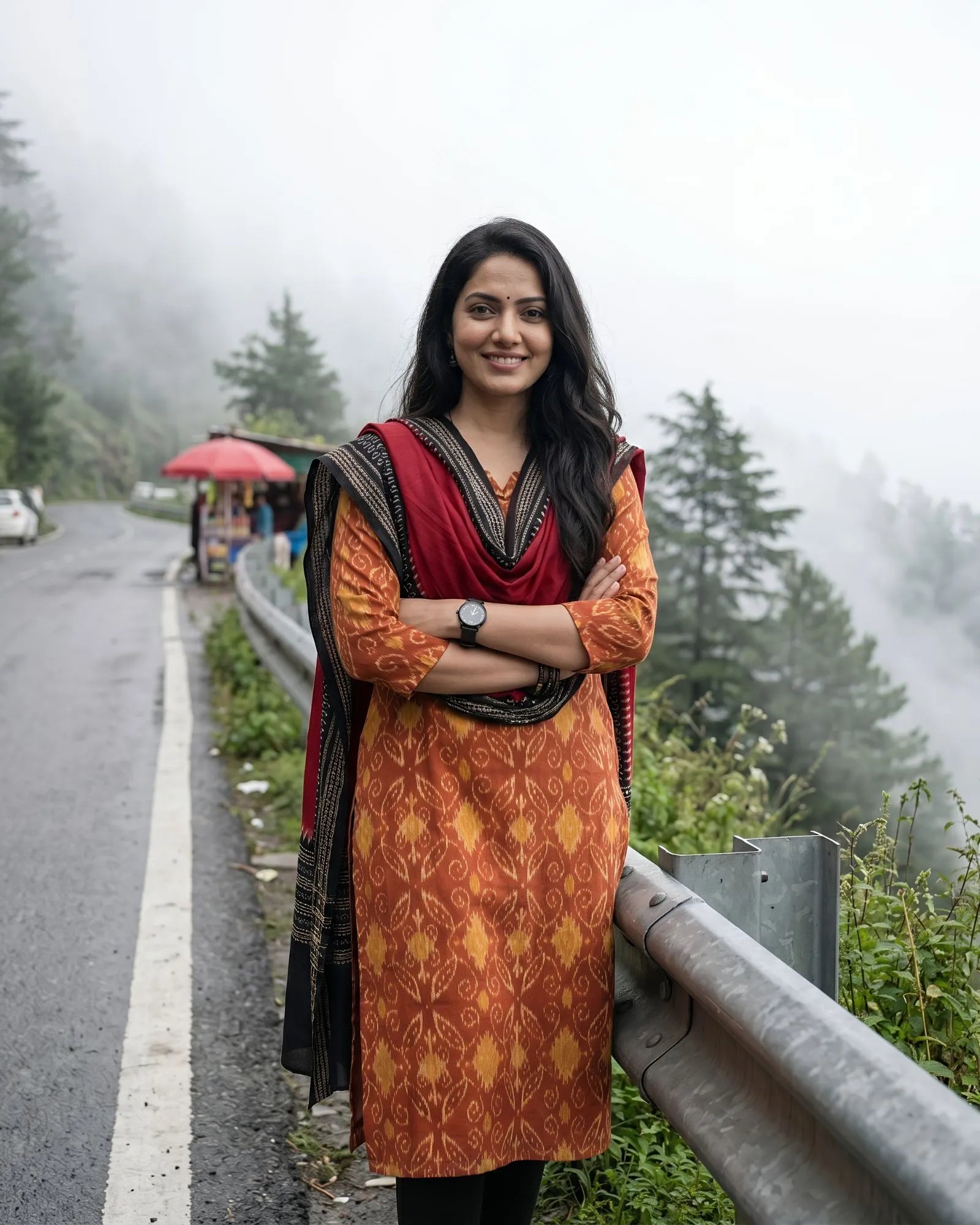 Sambalpuri Pure Cotton | Unstitched Dress Set (3 Pieces) - Orange and Black