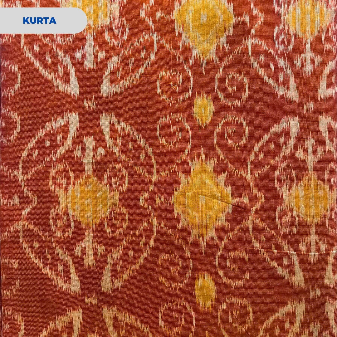 Sambalpuri Pure Cotton | Dress Set (3 Pieces) - Orange and Black - Taalapatra