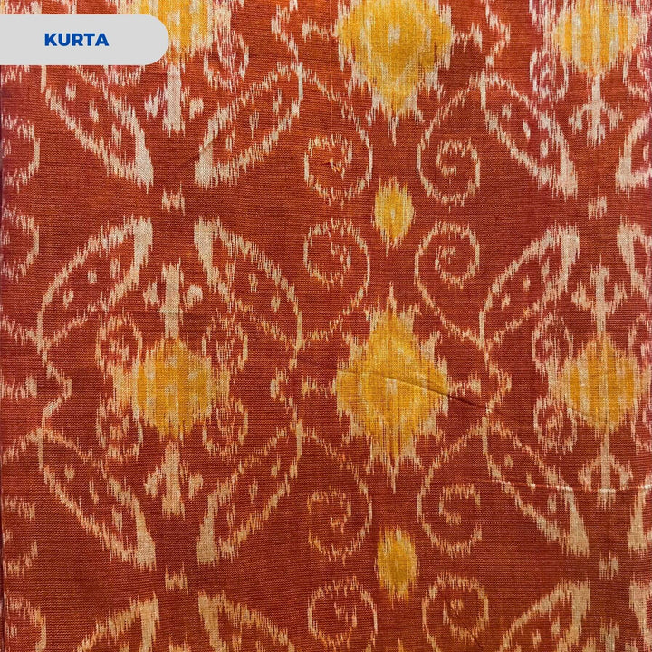 Sambalpuri Pure Cotton | Dress Set (3 Pieces) - Orange and Black - Taalapatra