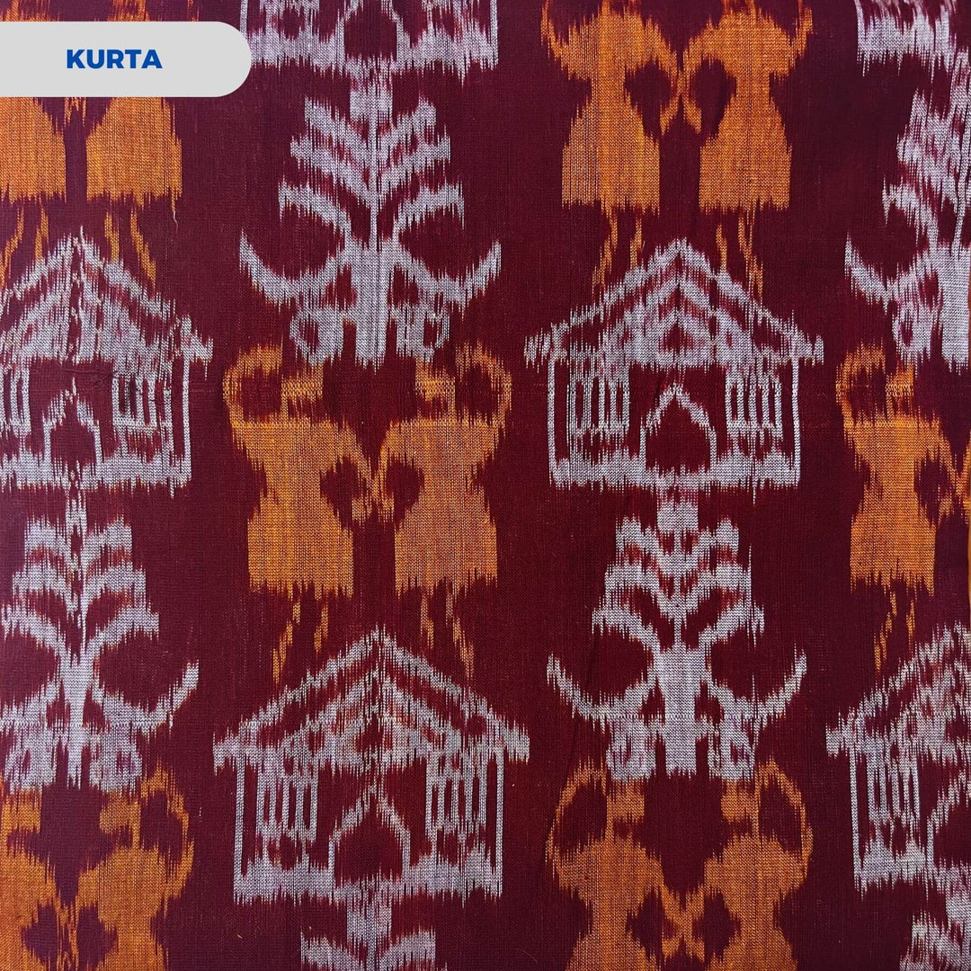 Sambalpuri Pure Cotton | Dress Set (3 Pieces) - Maroon and Fire Yellow - Taalapatra