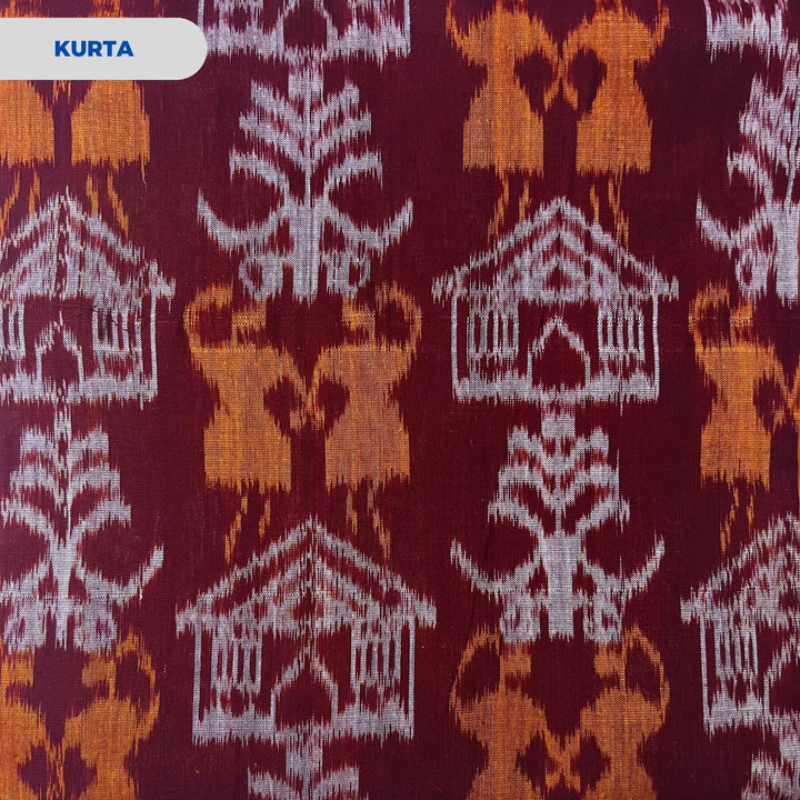 Sambalpuri Pure Cotton | Dress Set (3 Pieces) - Maroon and Fire Yellow - Taalapatra