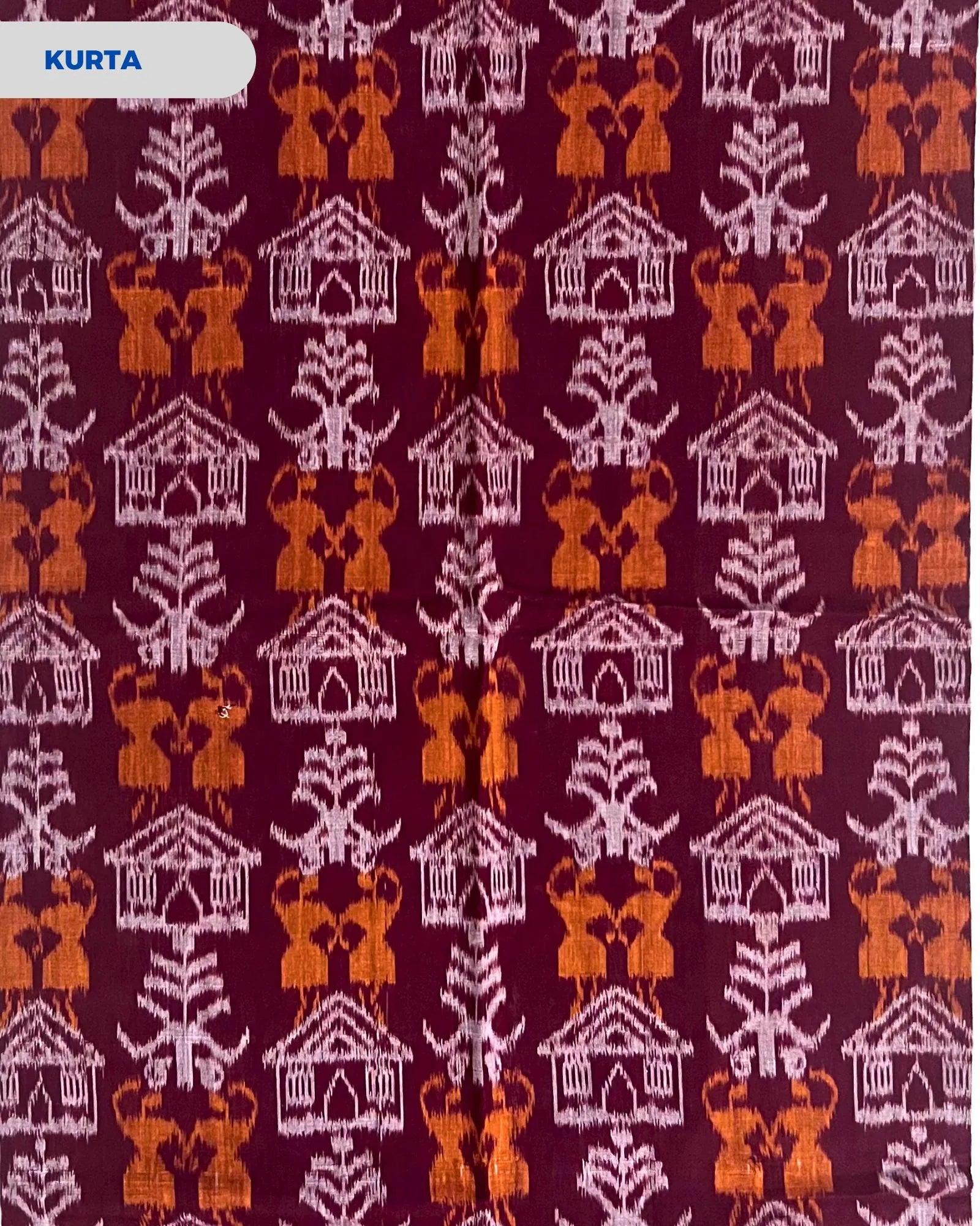 Sambalpuri Pure Cotton Dress Set (3 Pieces) - Maroon and Fire Yellow