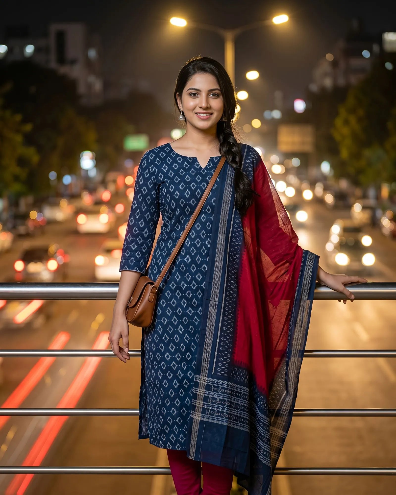 Sambalpuri Pure Cotton | Unstitched Dress Set (3 Pieces) - Red and Dark Teal
