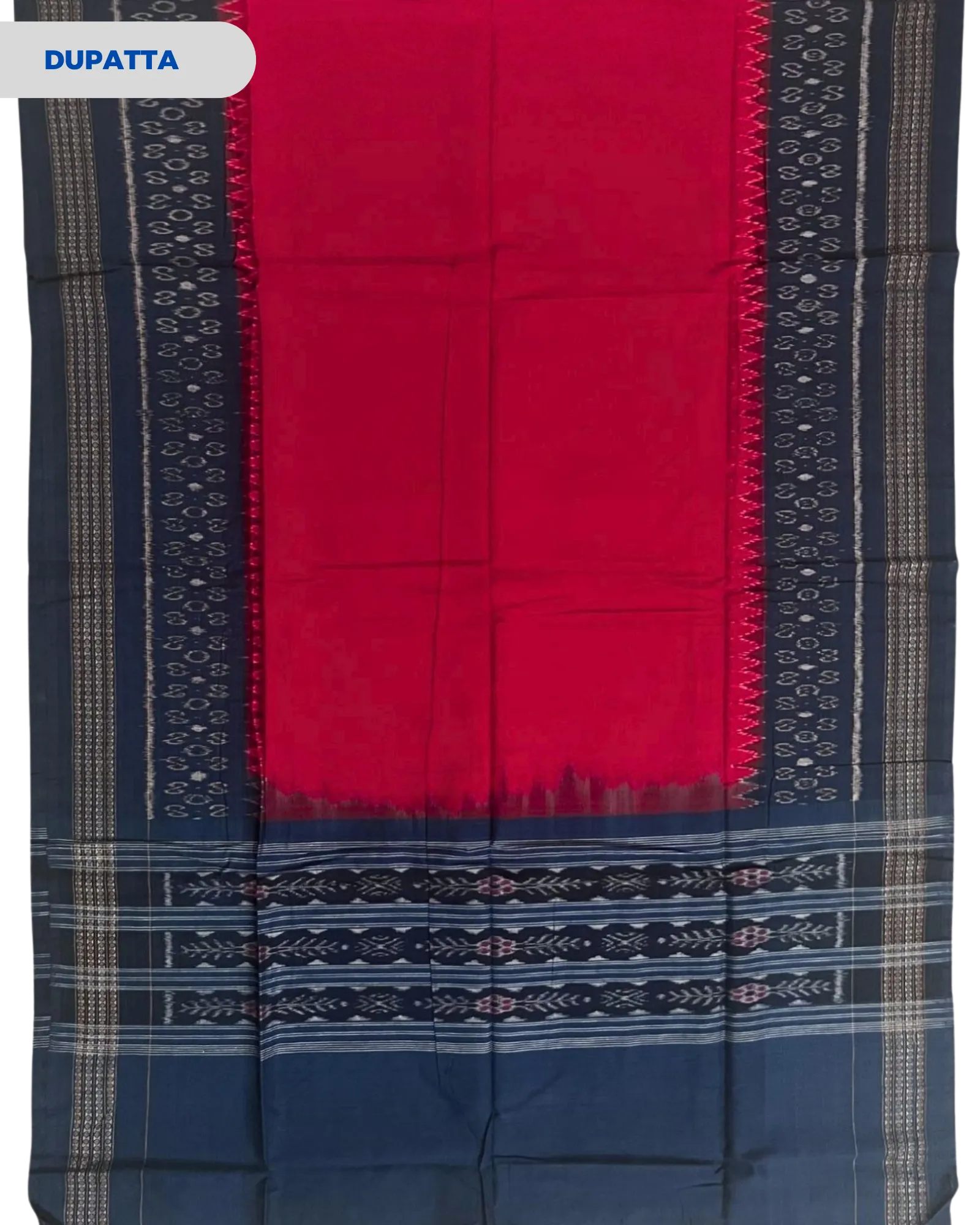 Sambalpuri Pure Cotton | Unstitched Dress Set (3 Pieces) - Red and Dark Teal