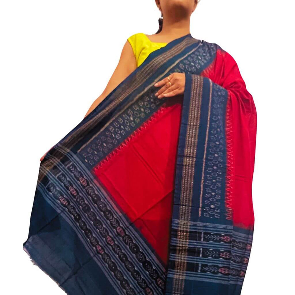 Sambalpuri Pure Cotton | Dress Set (3 Pieces) - Red and Dark Teal - Taalapatra