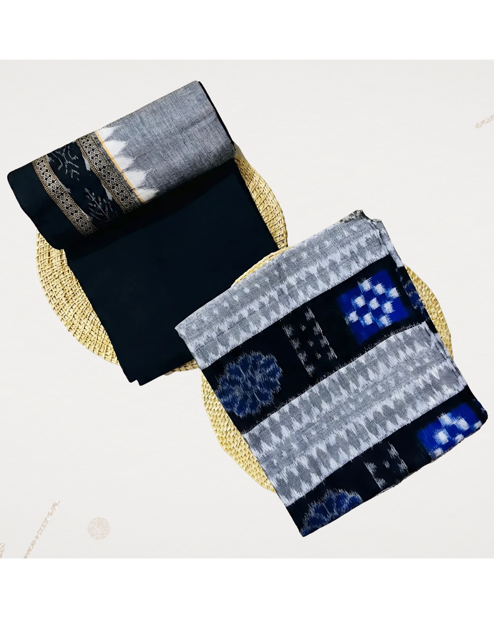 Sambalpuri Pure Cotton | Dress Set (3 Pieces) - Black and Grey