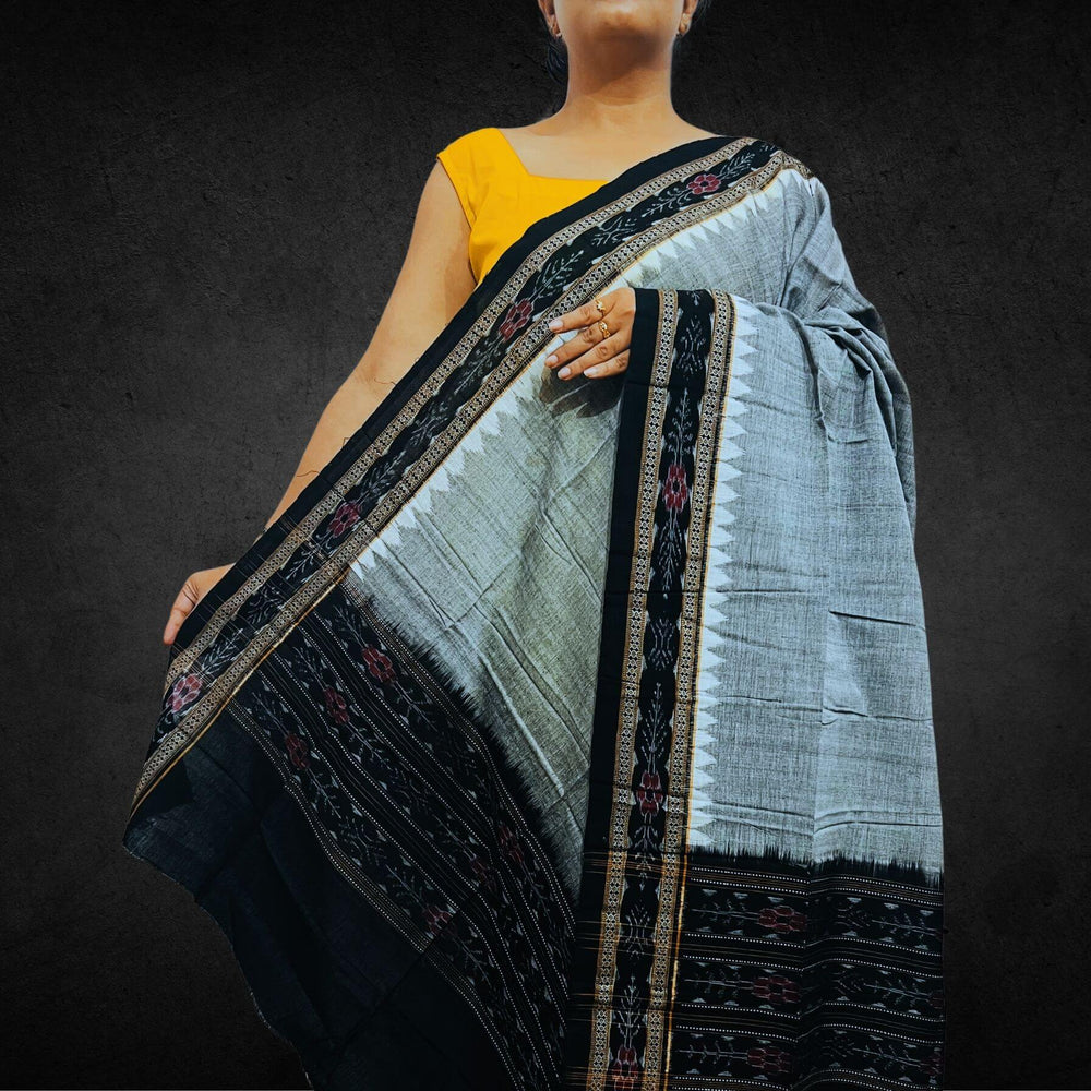 Sambalpuri Pure Cotton | Dress Set (3 Pieces) - Black and Grey - Taalapatra