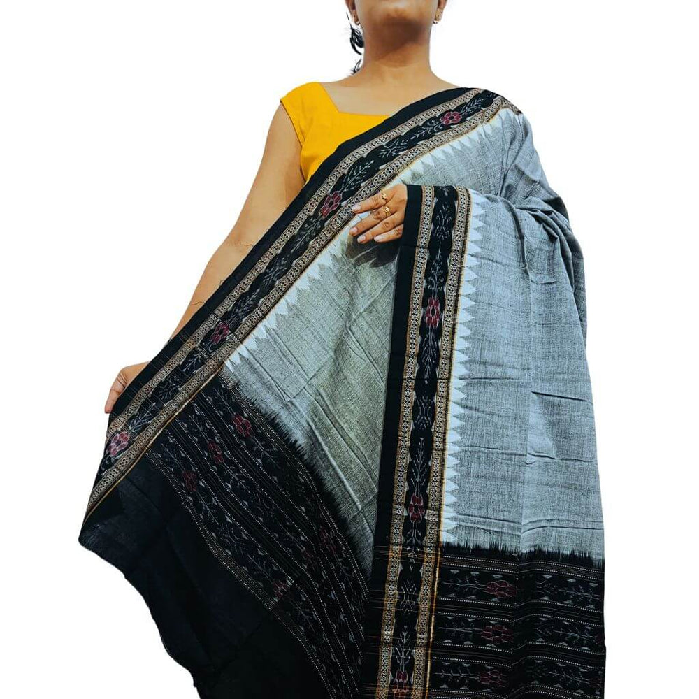 Sambalpuri Pure Cotton | Dress Set (3 Pieces) - Black and Grey - Taalapatra