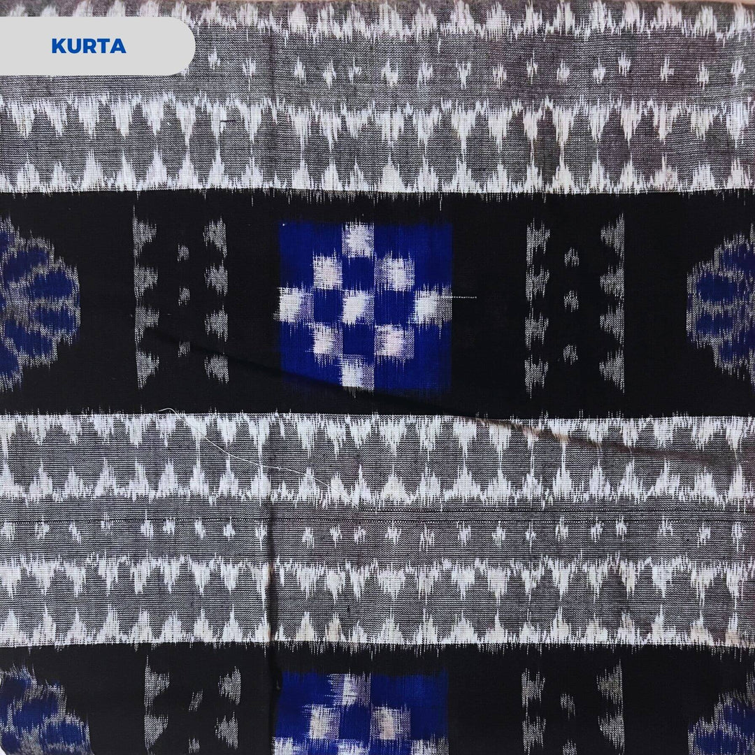 Sambalpuri Pure Cotton | Dress Set (3 Pieces) - Black and Grey - Taalapatra