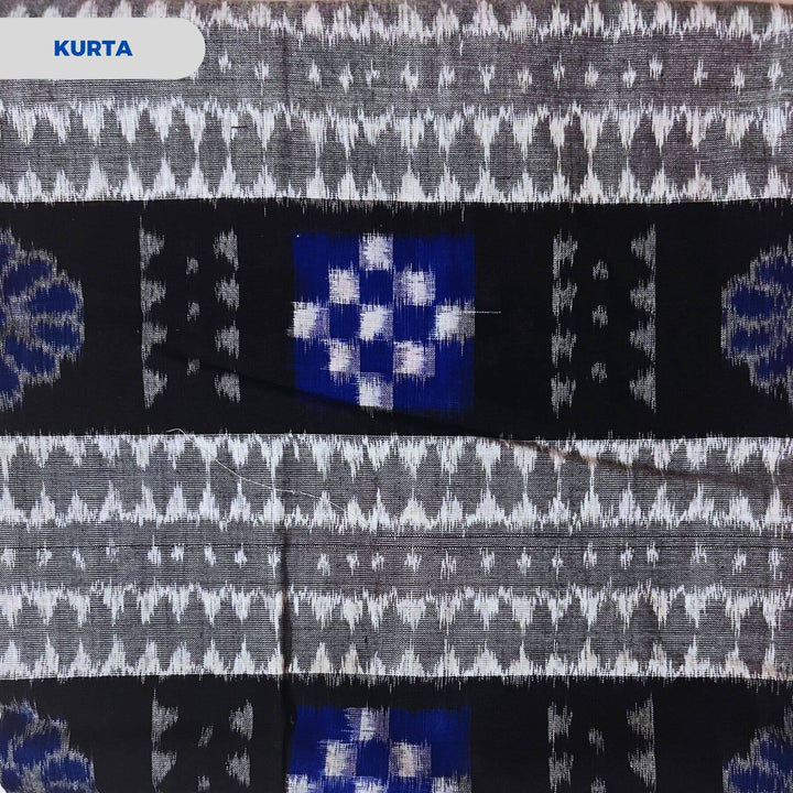 Sambalpuri Pure Cotton | Dress Set (3 Pieces) - Black and Grey - Taalapatra