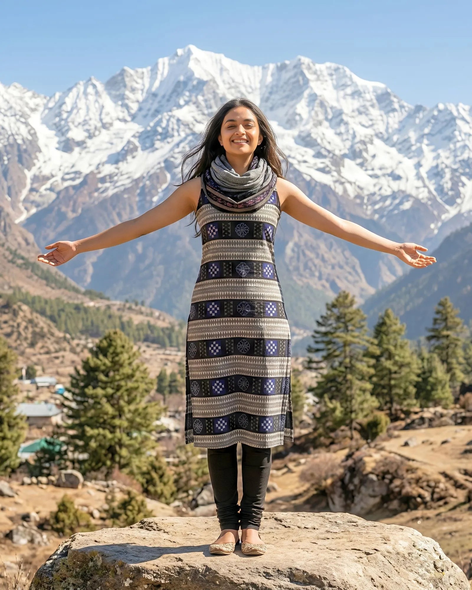 Sambalpuri Pure Cotton | Unstitched Dress Set (3 Pieces) - Black and Grey