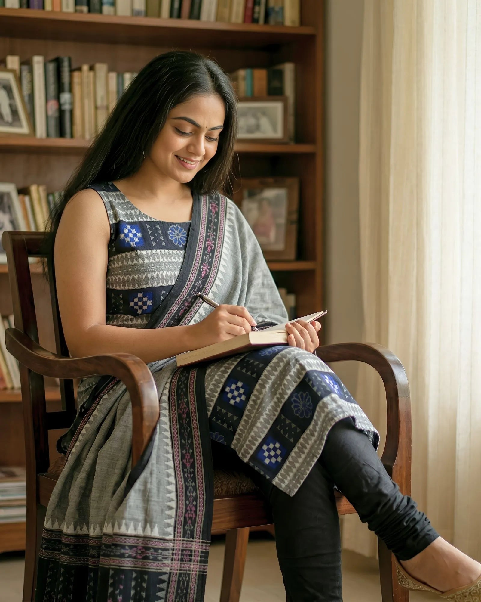 Sambalpuri Pure Cotton | Unstitched Dress Set (3 Pieces) - Black and Grey