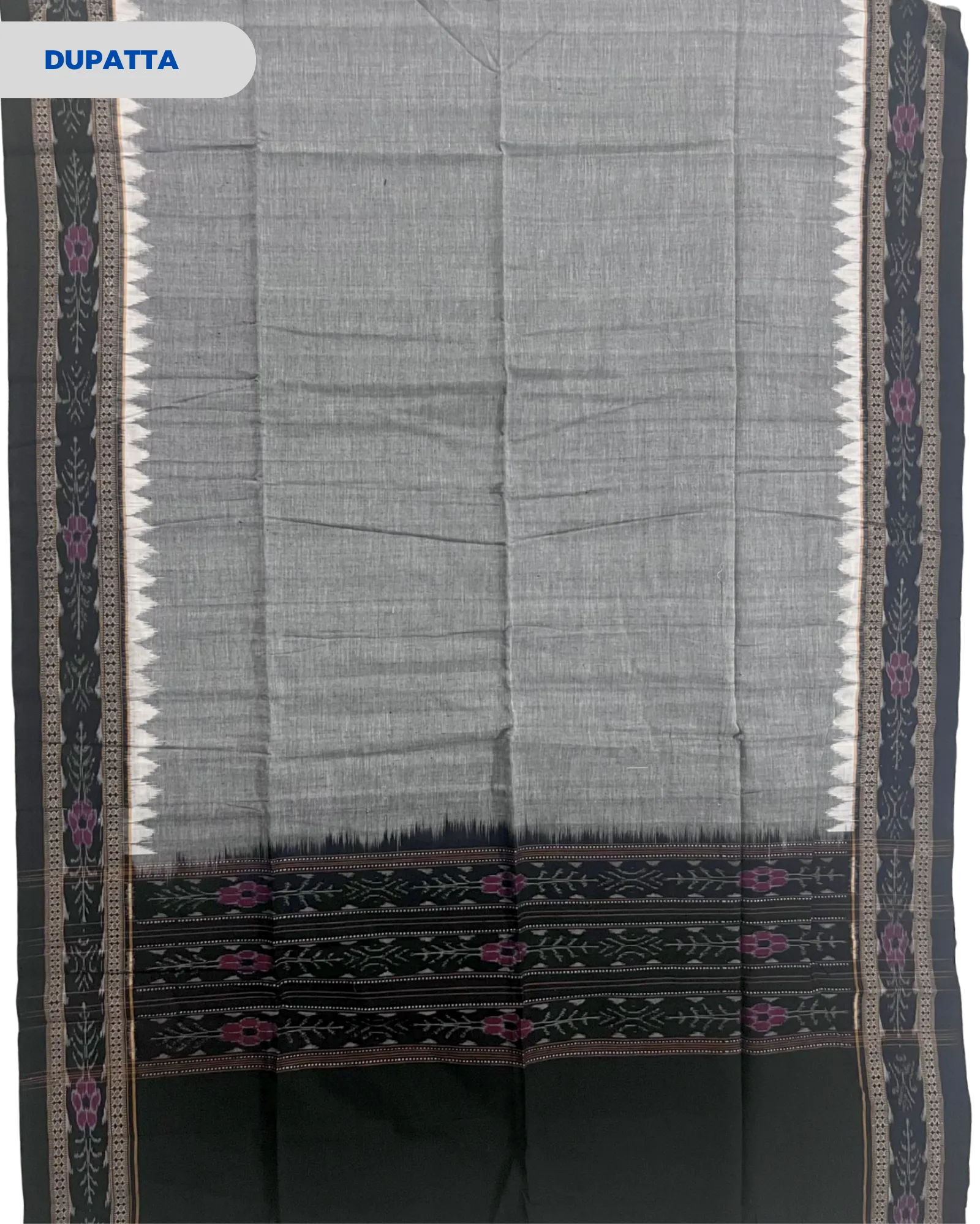 Sambalpuri Pure Cotton | Unstitched Dress Set (3 Pieces) - Black and Grey