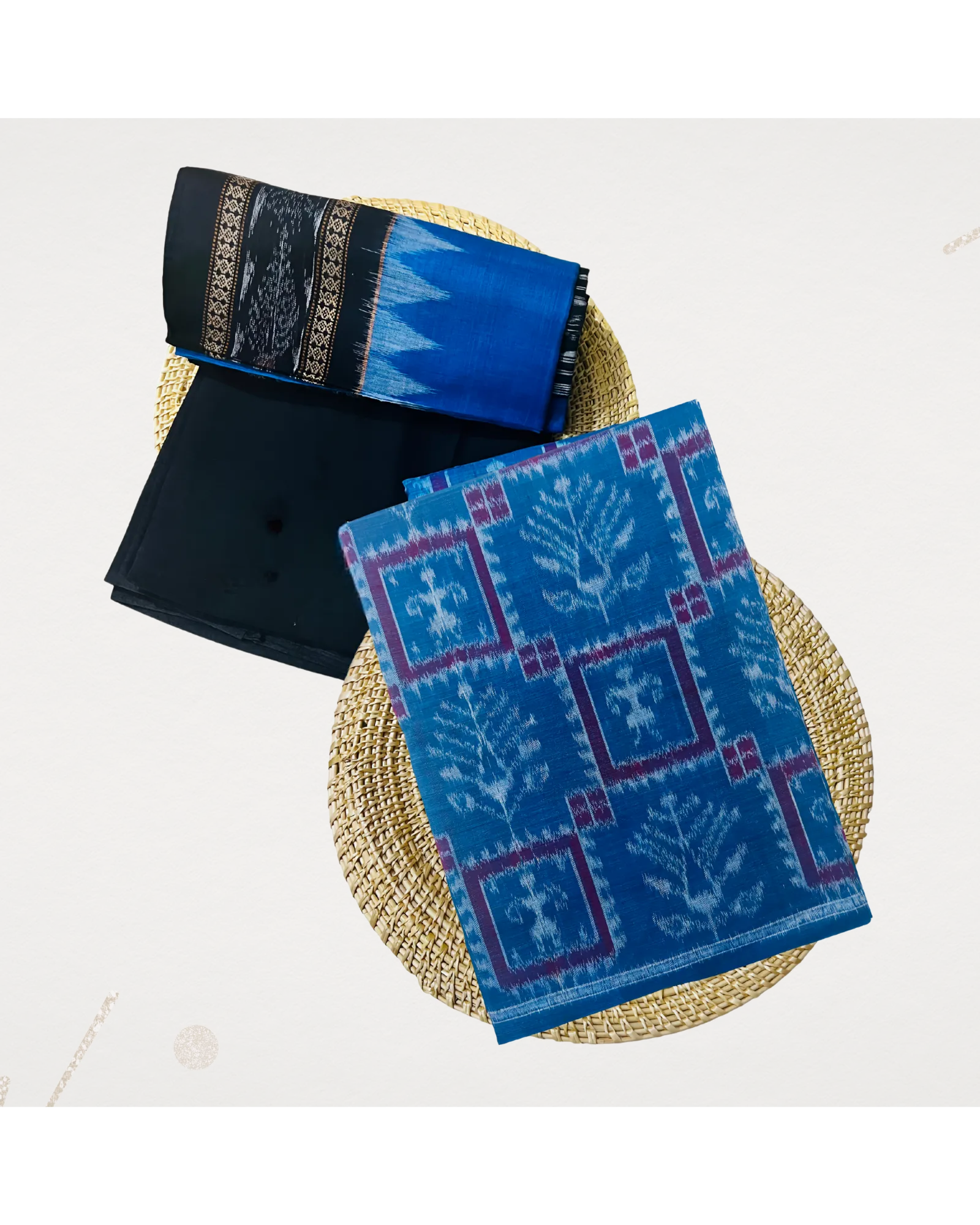 Sambalpuri Pure Cotton | Dress Set (3 Pieces) - Copper Sulphate and Black