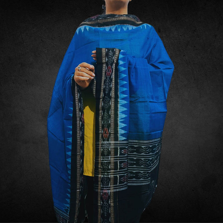 Sambalpuri Pure Cotton | Dress Set (3 Pieces) - Copper Sulphate and Black - Taalapatra