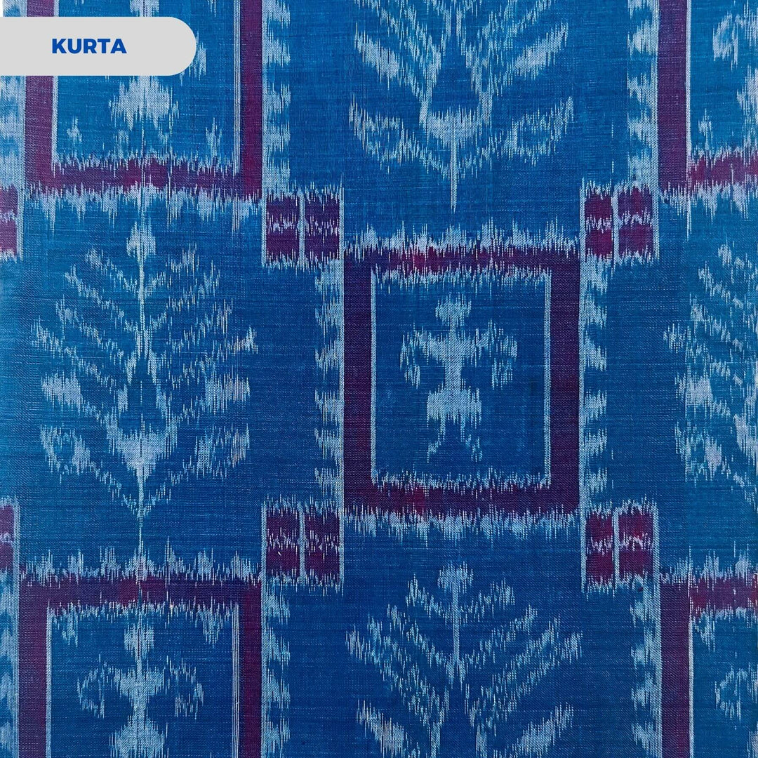 Sambalpuri Pure Cotton | Dress Set (3 Pieces) - Copper Sulphate and Black - Taalapatra