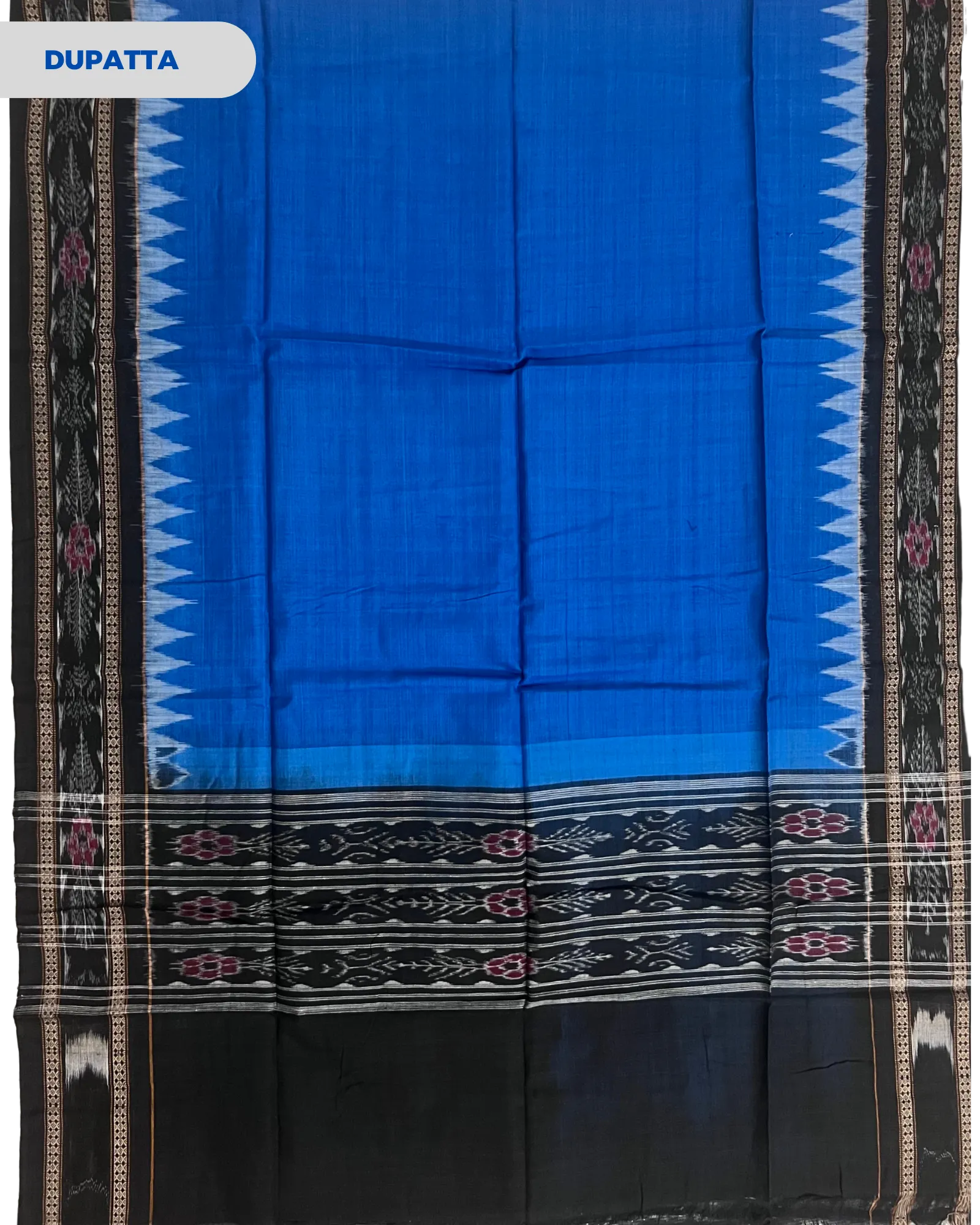 Sambalpuri Pure Cotton | Dress Set (3 Pieces) - Copper Sulphate and Black