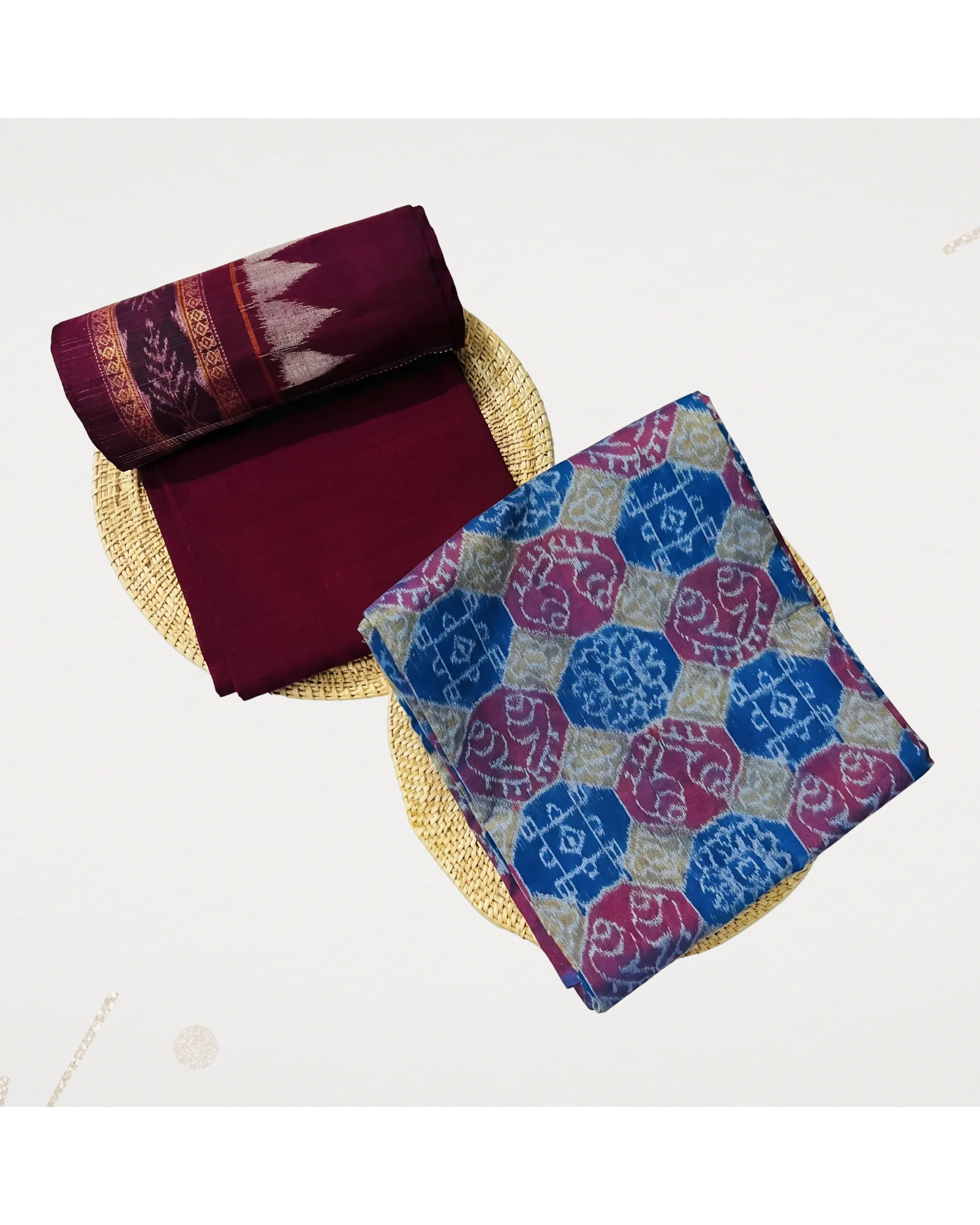 Sambalpuri Pure Cotton | Unstitched Dress Set (3 Pieces) - Maroon and Multicolour Mix Art