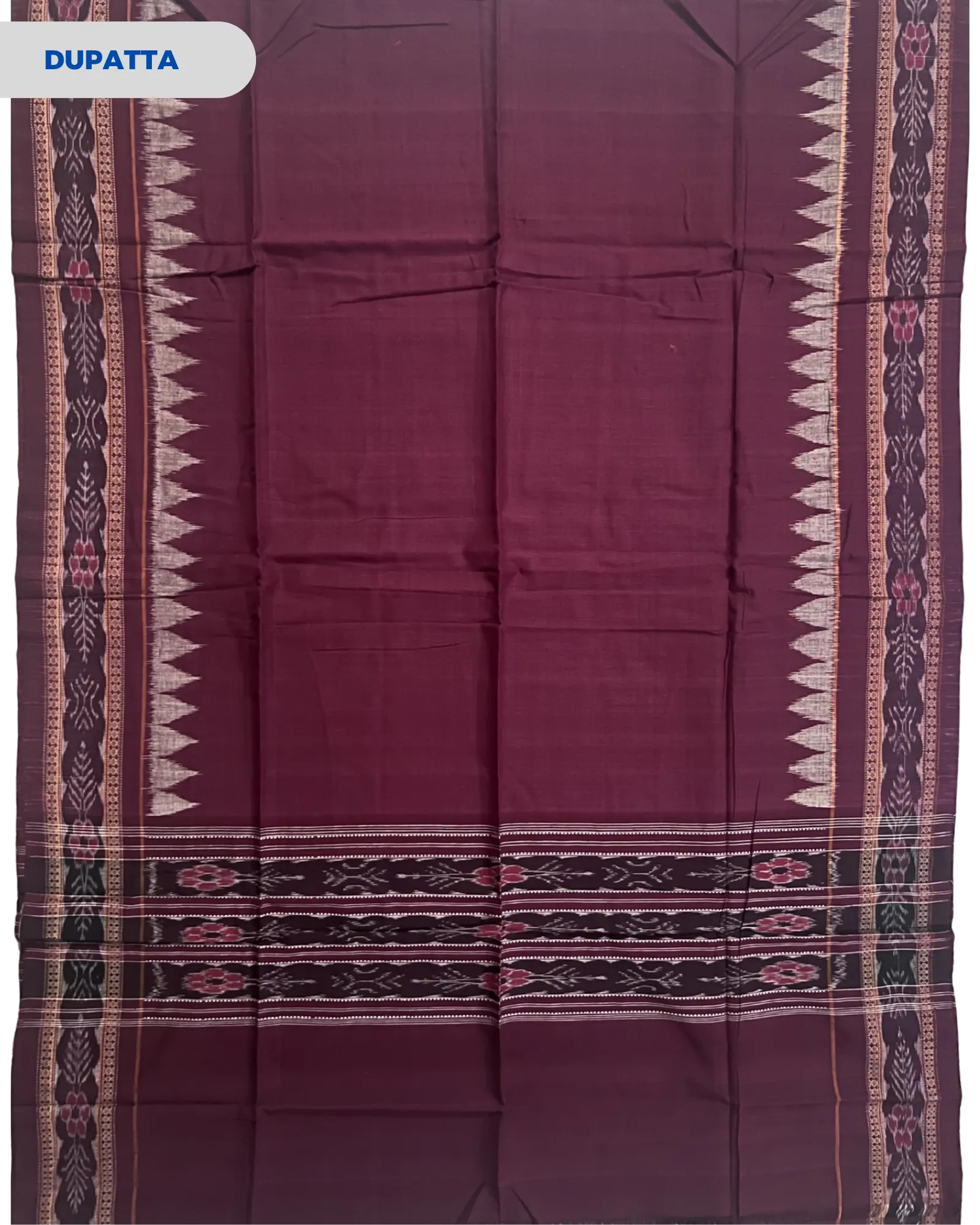 Sambalpuri Pure Cotton | Unstitched Dress Set (3 Pieces) - Maroon and Multicolour Mix Art