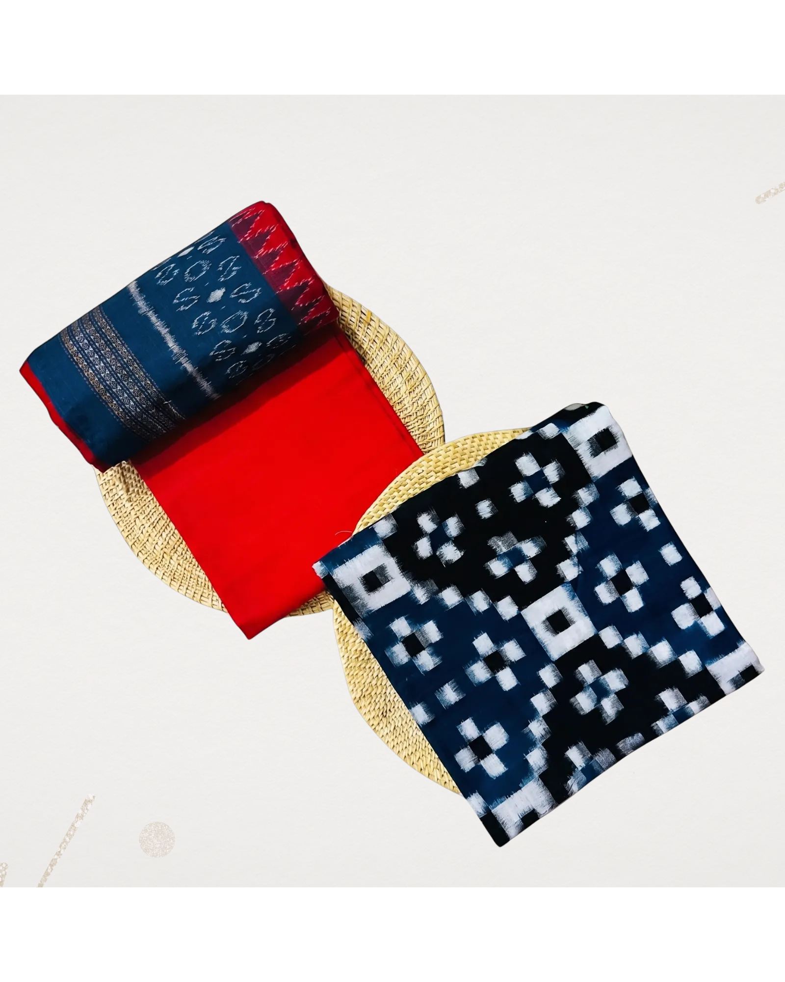 Sambalpuri Pure Cotton | Unstitched Dress Set (3 Pieces) - Blue and Red