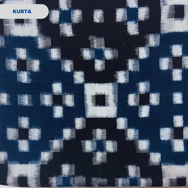 Sambalpuri Pure Cotton | Dress Set (3 Pieces) - Blue and Red - Taalapatra