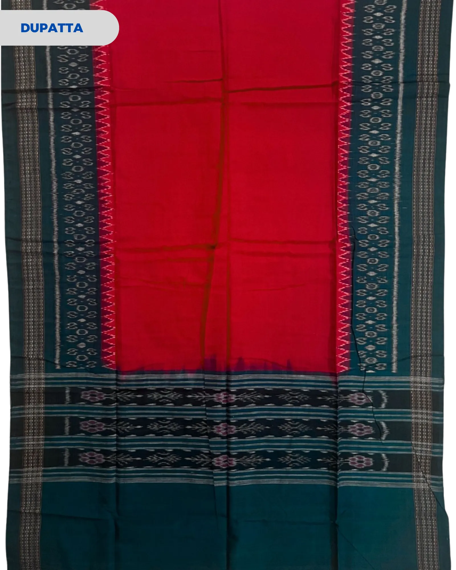 Sambalpuri Pure Cotton | Unstitched Dress Set (3 Pieces) - Blue and Red