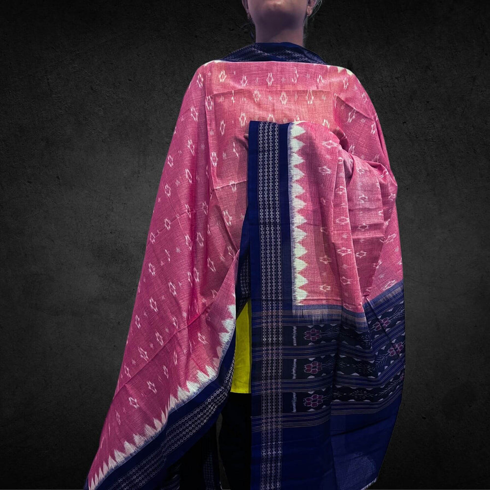Sambalpuri Pure Cotton | Dress Set (3 Pieces) - Grey and Peach - Taalapatra