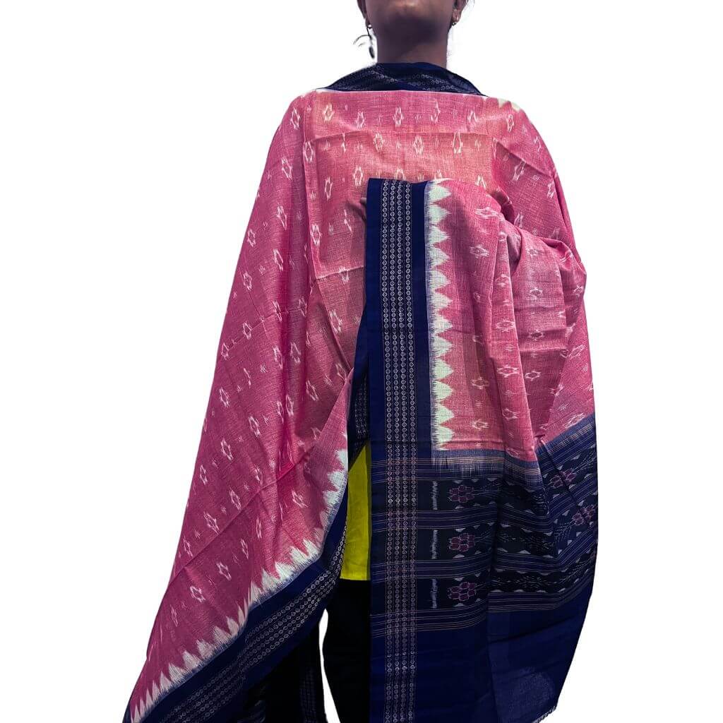 Sambalpuri Pure Cotton | Dress Set (3 Pieces) - Grey and Peach - Taalapatra Vibes