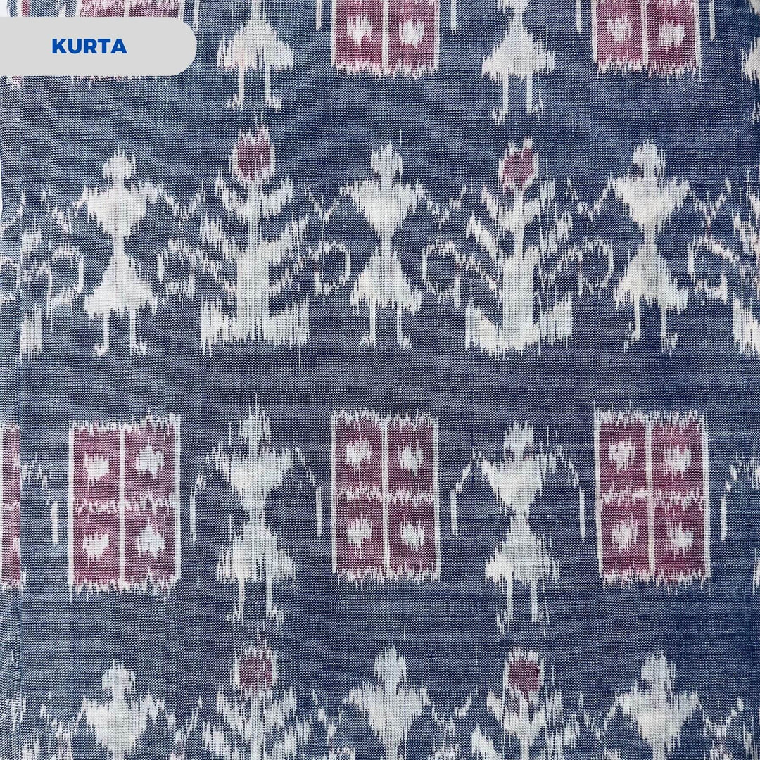 Sambalpuri Pure Cotton | Dress Set (3 Pieces) - Grey and Peach - Taalapatra