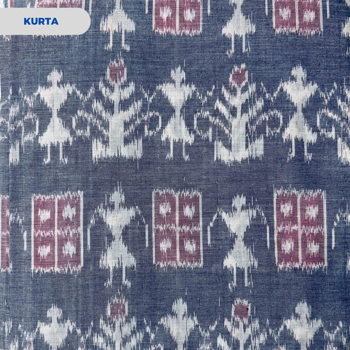 Sambalpuri Pure Cotton | Dress Set (3 Pieces) - Grey and Peach - Taalapatra