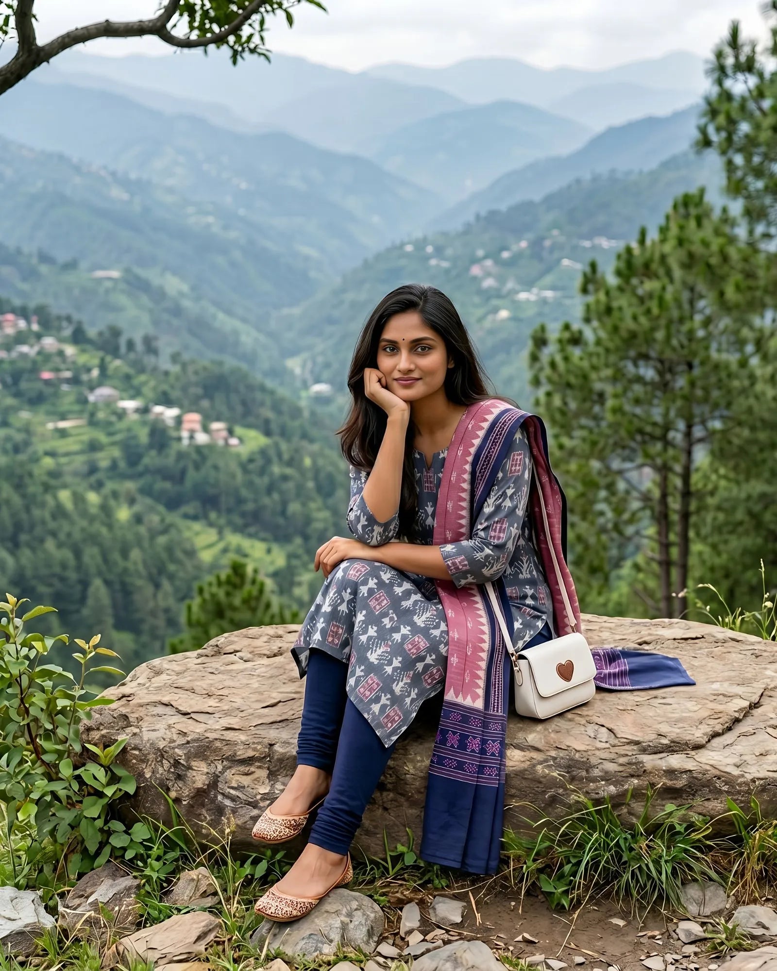Sambalpuri Pure Cotton | Unstitched Dress Set (3 Pieces) - Grey and Peach