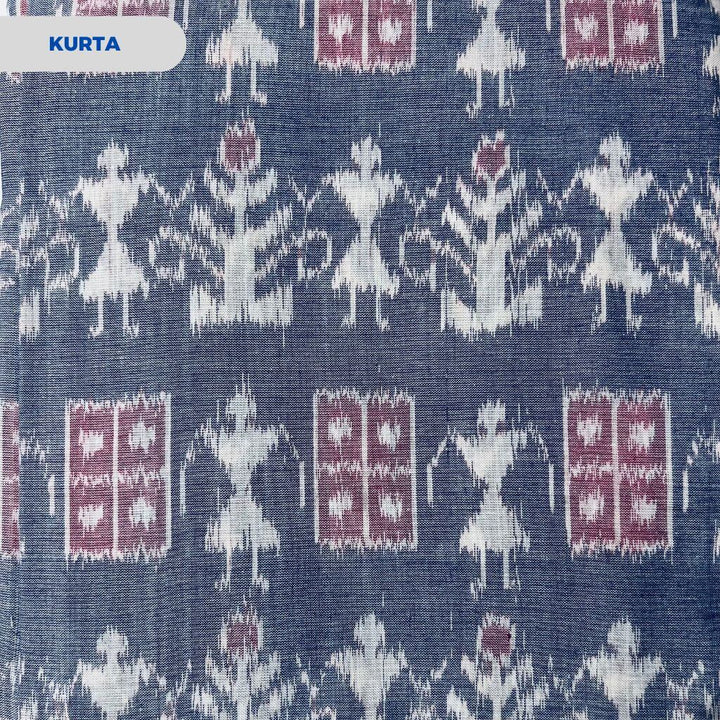 Sambalpuri Pure Cotton | Dress Set (3 Pieces) - Grey and Peach - Taalapatra