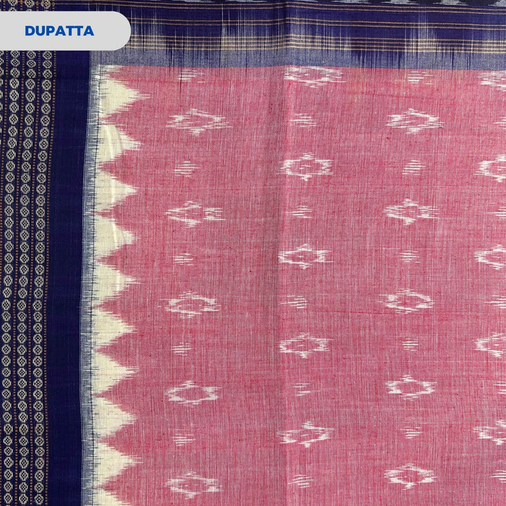 Sambalpuri Pure Cotton | Dress Set (3 Pieces) - Grey and Peach - Taalapatra