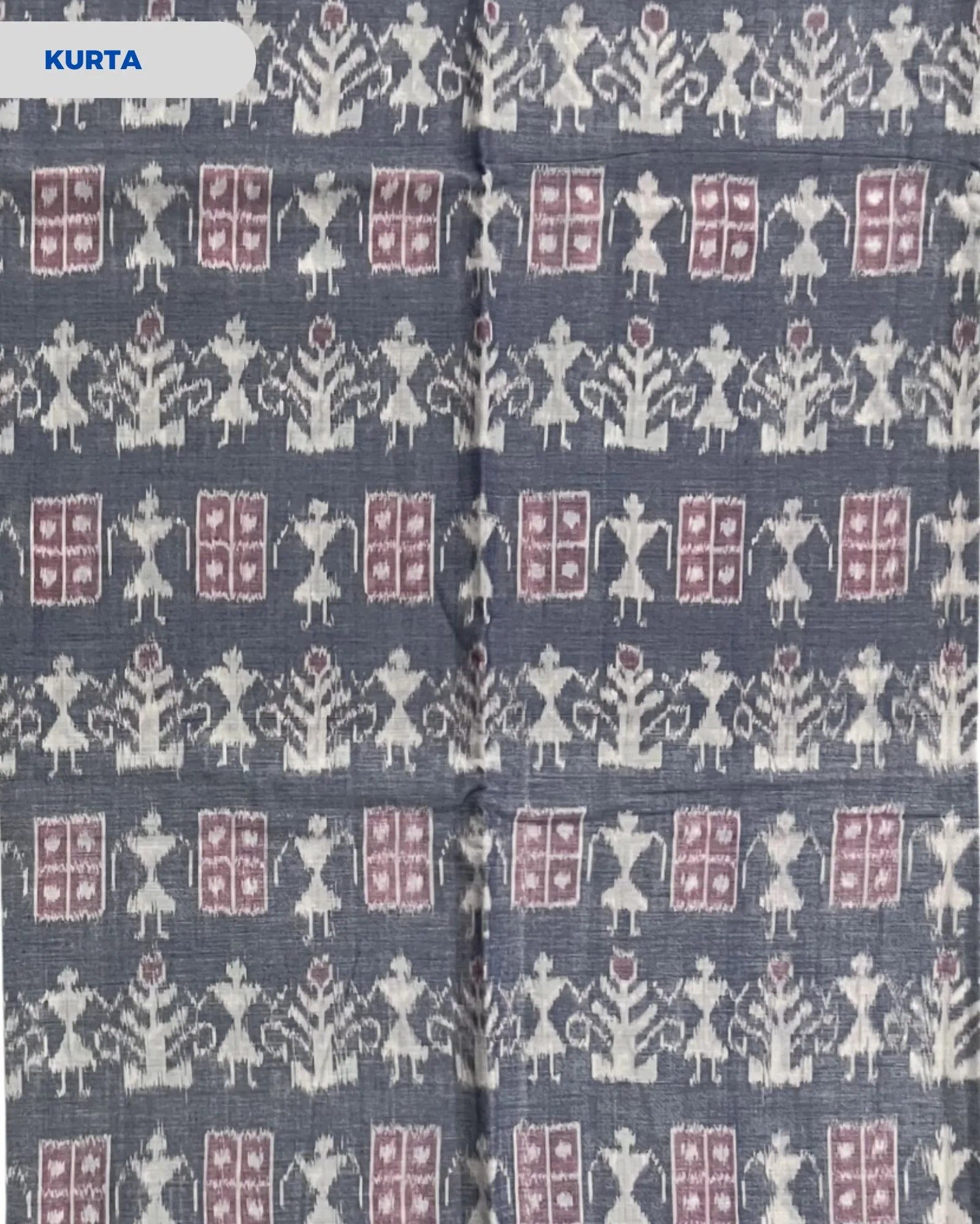 Sambalpuri Pure Cotton | Unstitched Dress Set (3 Pieces) - Grey and Peach